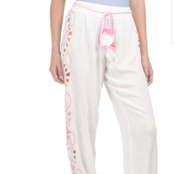 TRINA TURK Lahaina Jogger Cover-up Pants Embroidered Pink Size S NWT - Picture 3 of 12